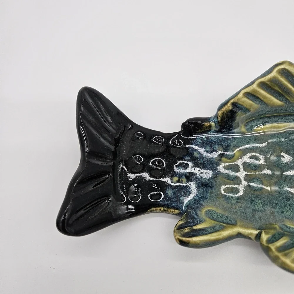 Handmade & Painted Clay Fish Decor/tray Signed Cabin Chic